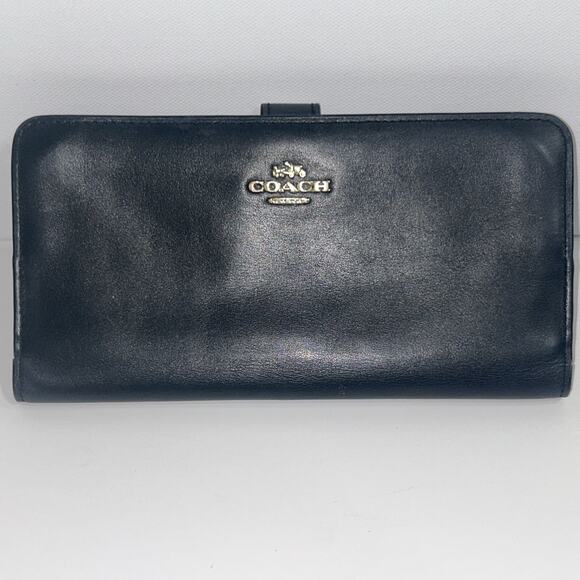 Coach Women's Black Gold Skinny Refined Calf Leather Wallet (58586) - Picture 1 of 16